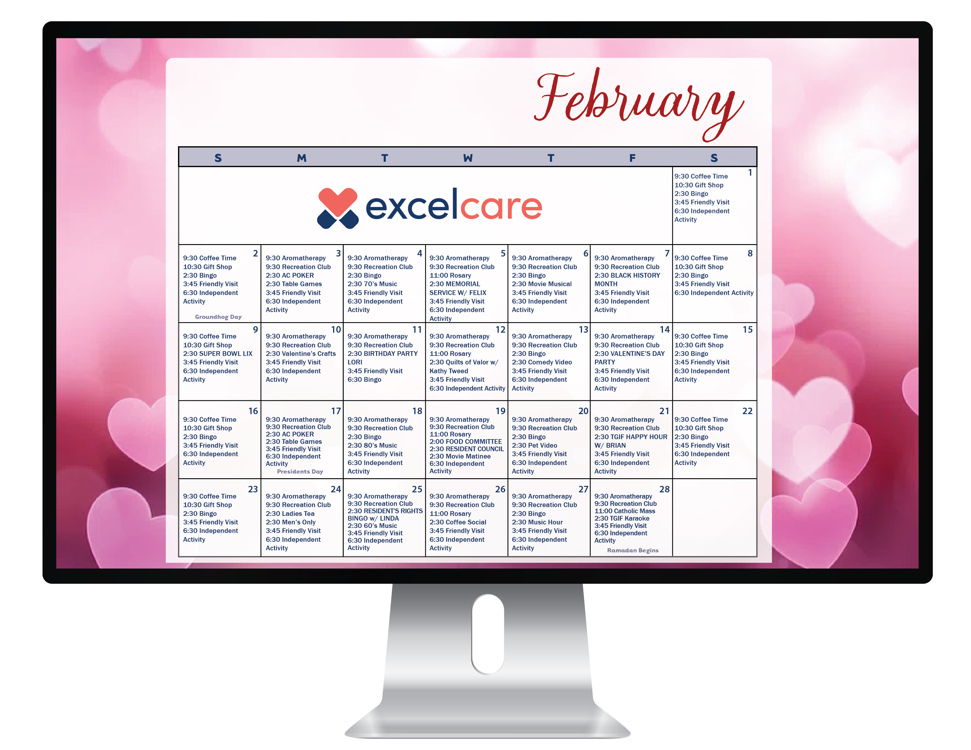 Excelcare Pines Calendar